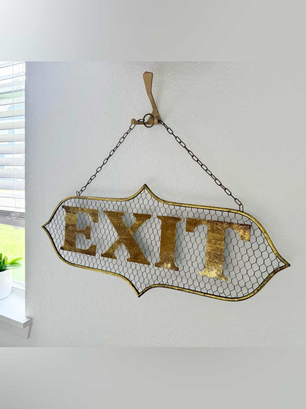MOVING SALE | Vintage Farmhouse Home Decor, Handmade Gold “Exit” Sign